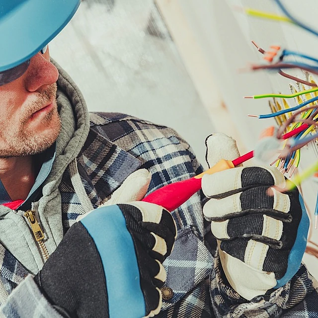 electricista profesional equipado coloca puntos de luz en pared